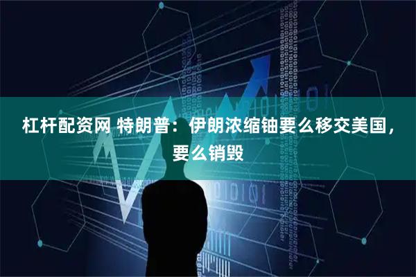 杠杆配资网 特朗普：伊朗浓缩铀要么移交美国，要么销毁